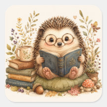 Wasserfarbenkunst Igel beim Lesen