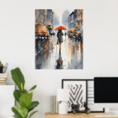 Wasserfarbenkunst in der Stadt Rainy Poster (Heimbüro)