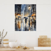 Wasserfarbenkunst in der Stadt Rainy Poster (Küche)