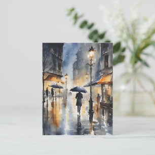 Wasserfarbenkunst in der Stadt Rainy Postkarte