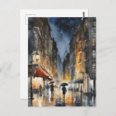 Wasserfarbenkunst in der Stadt Rainy Postkarte (Vorne/Hinten)