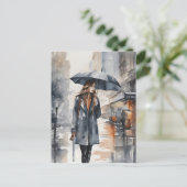 Wasserfarbenkunst in der Stadt Rainy Postkarte (Stehend Vorderseite)