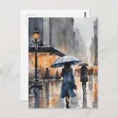 Wasserfarbenkunst in der Stadt Rainy Postkarte (Vorne/Hinten)