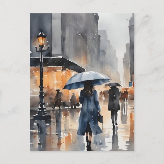 Wasserfarbenkunst in der Stadt Rainy Postkarte (Vorderseite)