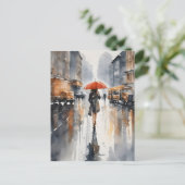Wasserfarbenkunst in der Stadt Rainy Postkarte (Stehend Vorderseite)