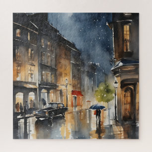 Wasserfarbenkunst in der Stadt Rainy Puzzle