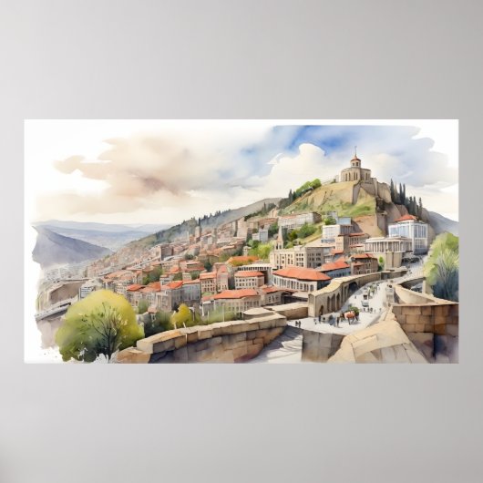 Wasserfarbenkunst Tiflis Poster (Vorne)