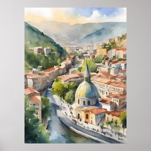 Wasserfarbenkunst Tiflis Poster (Vorne)