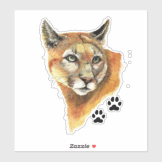 Wasserfarbenkupf, Puma, Mountain Lion Animal Art Aufkleber