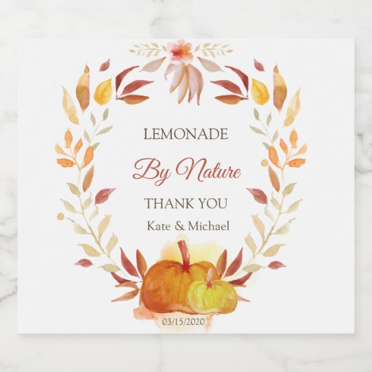 Wasserfarbenkürbis Alkoholflaschenetikett (Einzelnes Label)