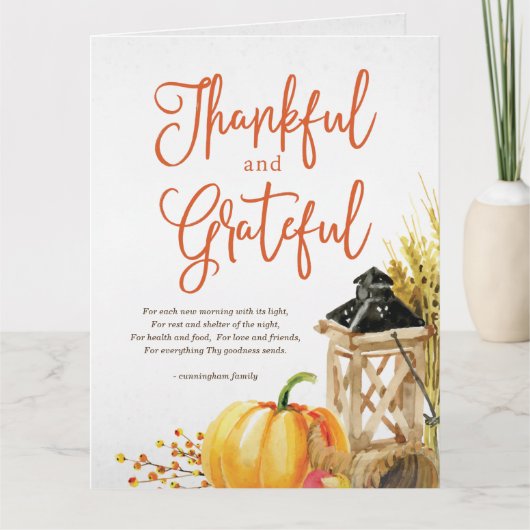 Wasserfarbenkürbis Cornucopia Erntedank Gedicht Karte (Vorderseite)