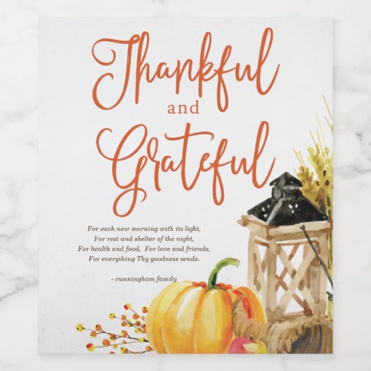 Wasserfarbenkürbis Cornucopia Erntedank Gedicht Weinetikett (Einzelnes Label)