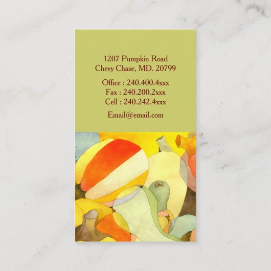 Wasserfarbenkürbis Einzigartiges Koch Visitenkarte (Rückseite)