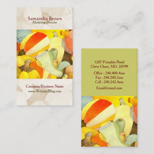 Wasserfarbenkürbis Einzigartiges Koch Visitenkarte (Vorne/Hinten)