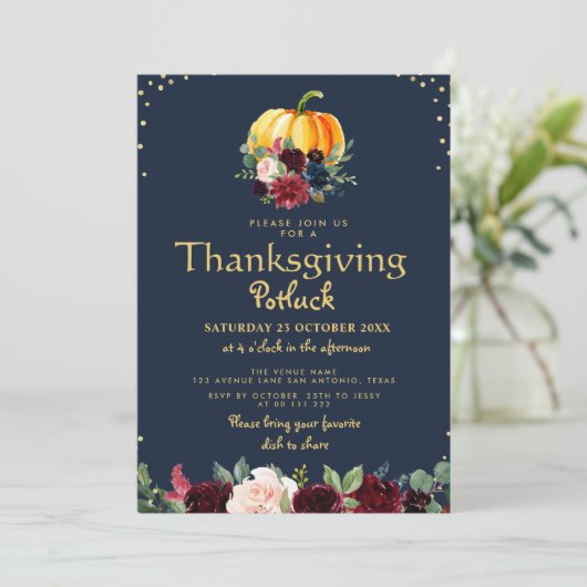 Wasserfarbenkürbis Erntedank Potluck Einladung (Stehend Vorderseite)