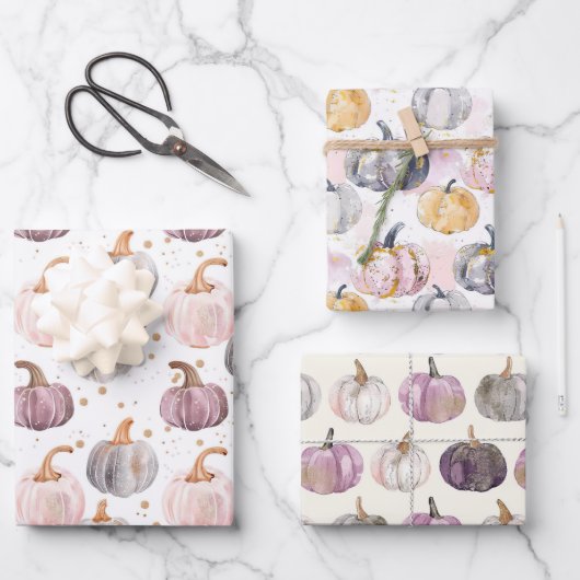 Wasserfarbenkürbis Fallmuster Geschenkpapier Set (Vorderseite)