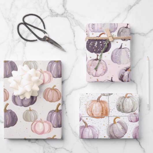 Wasserfarbenkürbis Fallmuster Geschenkpapier Set (Vorderseite)