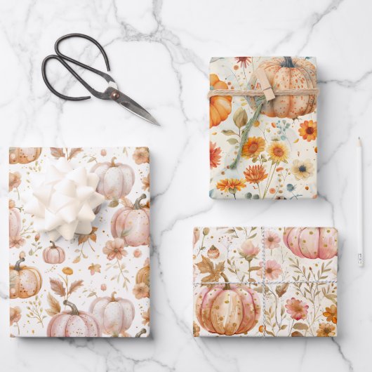 Wasserfarbenkürbis Fallmuster Geschenkpapier Set (Vorderseite)