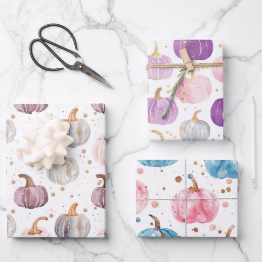 Wasserfarbenkürbis Fallmuster Geschenkpapier Set (Vorderseite)