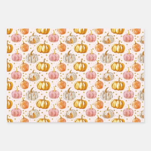 Wasserfarbenkürbis Fallmuster Geschenkpapier Set (Vorderseite)