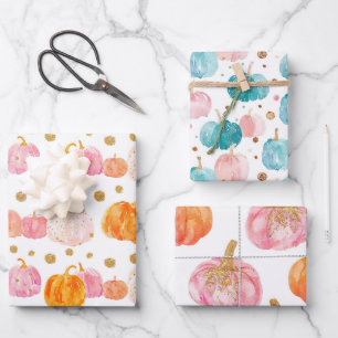 Wasserfarbenkürbis Fallmuster Geschenkpapier Set