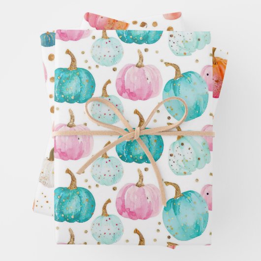 Wasserfarbenkürbis Fallmuster Geschenkpapier Set (Beispiel)