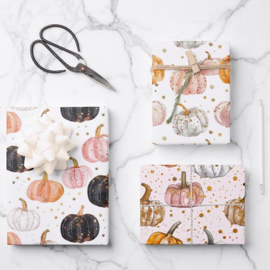 Wasserfarbenkürbis Fallmuster Geschenkpapier Set (Vorderseite)
