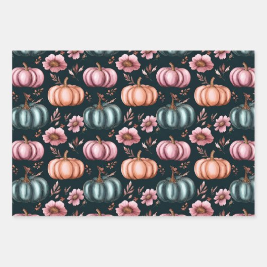 Wasserfarbenkürbis Fallmuster Geschenkpapier Set (Vorderseite)