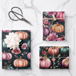 Wasserfarbenkürbis Fallmuster Geschenkpapier Set