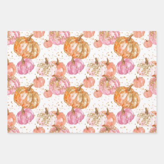 Wasserfarbenkürbis Fallmuster Geschenkpapier Set (Vorderseite)