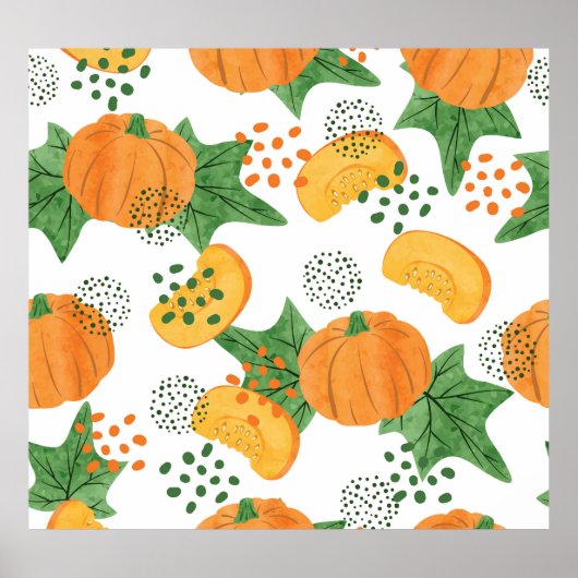 Wasserfarbenkürbis Gemüse: orange Nahtlos Poster (Vorne)