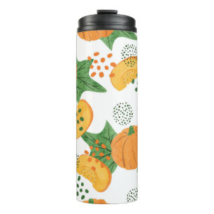 Wasserfarbenkürbis Gemüse: orange Nahtlos Thermosbecher