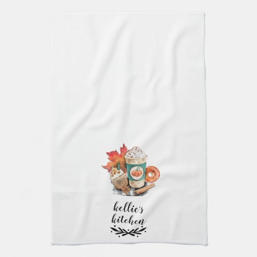 Wasserfarbenkürbis-Gewürzkaffee | Happy Fall Y'all Geschirrtuch (Vertikal)