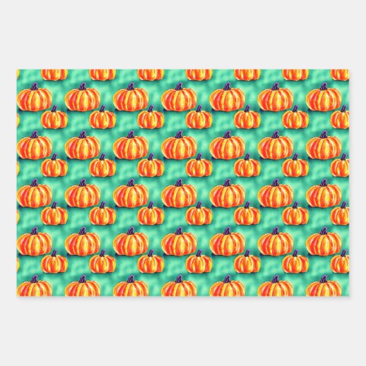 Wasserfarbenkürbis Halloween-Packung Geschenkpapier Set (Vorderseite)