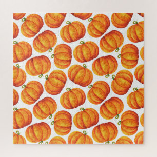 Wasserfarbenkürbis: Herbstpflanzenmuster. Puzzle