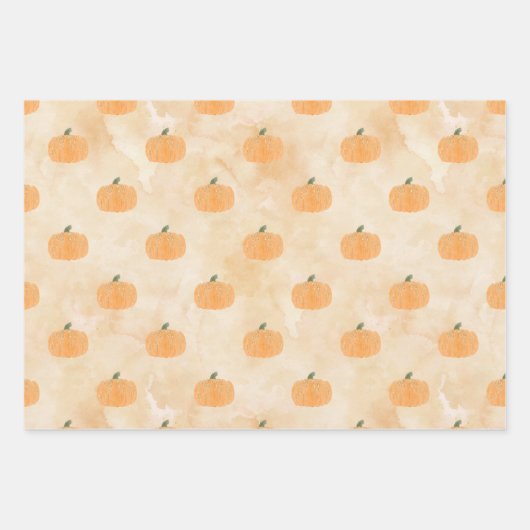 Wasserfarbenkürbis in Orange Geschenkpapier Set (Vorderseite 3)