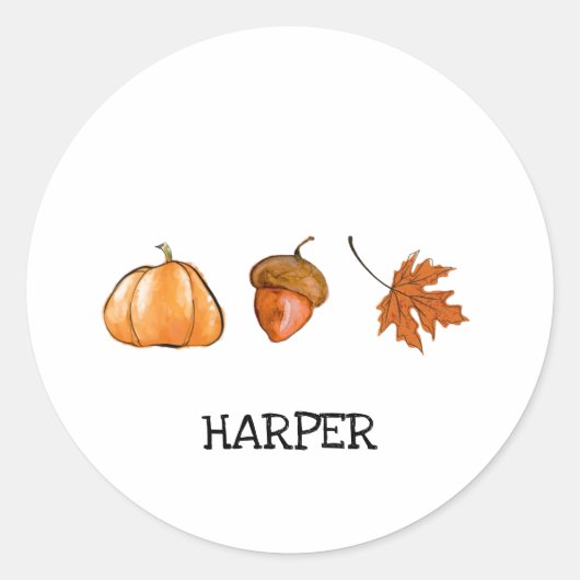 Wasserfarbenkürbis, Leaf und Acornfall Runder Aufkleber (Vorderseite)