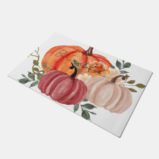 Wasserfarbenkürbis mit benutzerdefiniertem Text Fußmatte (Schrägansicht)