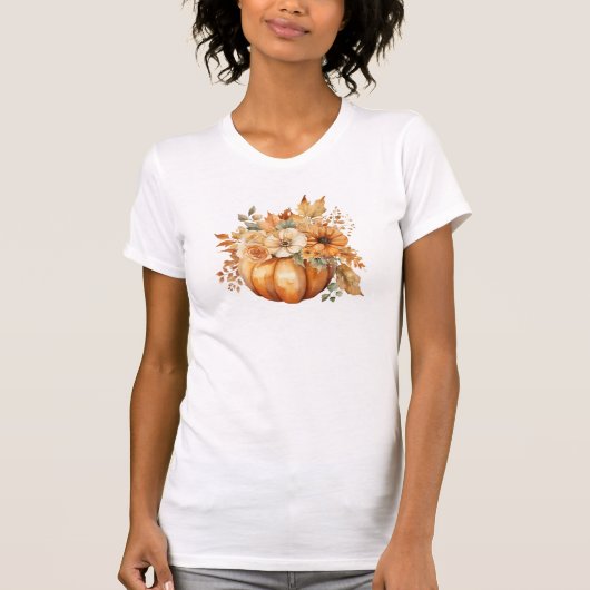 Wasserfarbenkürbis mit Blume- T-Shirt (Vorderseite)