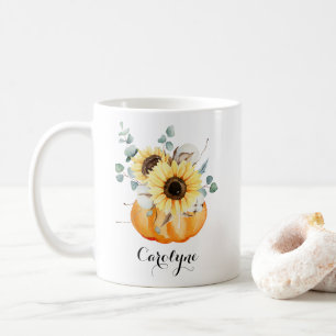 Wasserfarbenkürbis mit Sonnenblumen Personalisier Kaffeetasse