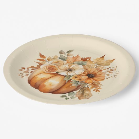 Wasserfarbenkürbis Pappteller (Schrägansicht)