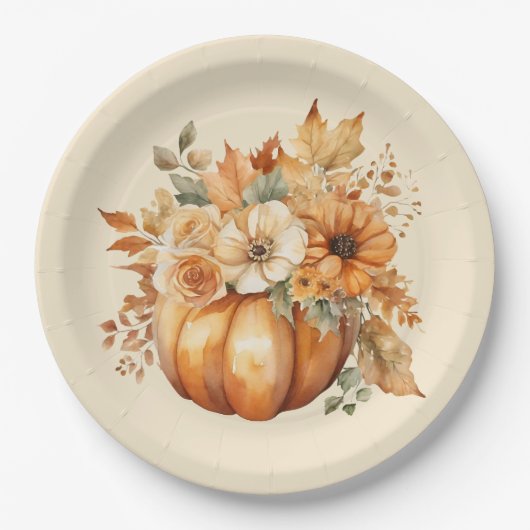 Wasserfarbenkürbis Pappteller (Vorderseite)