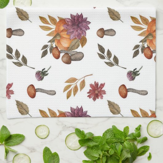 Wasserfarbenkürbis Pilze fallen Herbst als Thema Geschirrtuch (Gefaltet)