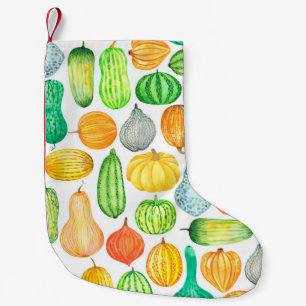 Wasserfarbenkürbis, Quetschnahtloses Muster Kleiner Weihnachtsstrumpf