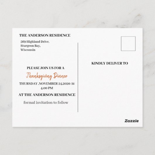 Wasserfarbenkürbis Save the Date Erntedank Postkarte (Rückseite)