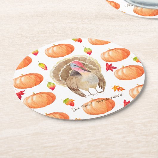 Wasserfarbenkürbis Türkei Pattern Erntedank Runder Pappuntersetzer (Angewinkelt)