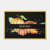 Wasserfarbenkürbis und Blätter willkommen Fußmatte (Vorderseite)