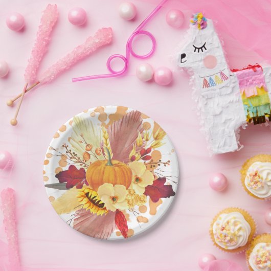 Wasserfarbenkürbis und Erntedank Pappteller (Party)