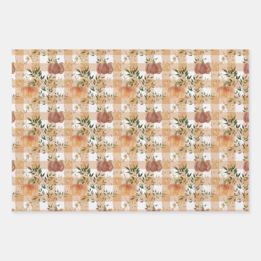 Wasserfarbenkürbis zu Gingham Geschenkpapier Set (Vorderseite 3)