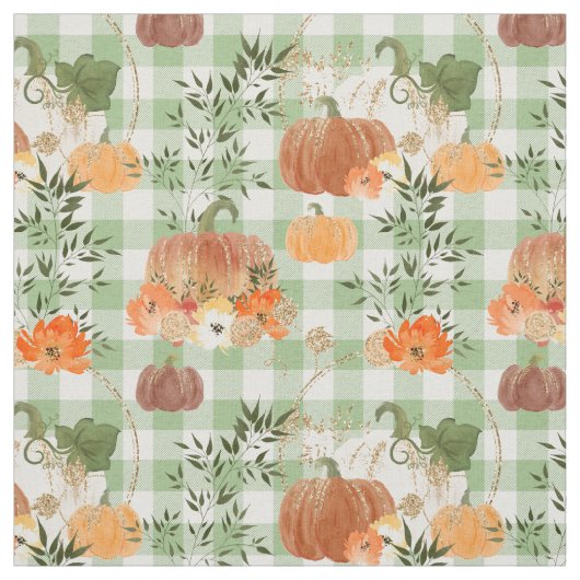 Wasserfarbenkürbis zu Green Gingham Stoff (Muster)